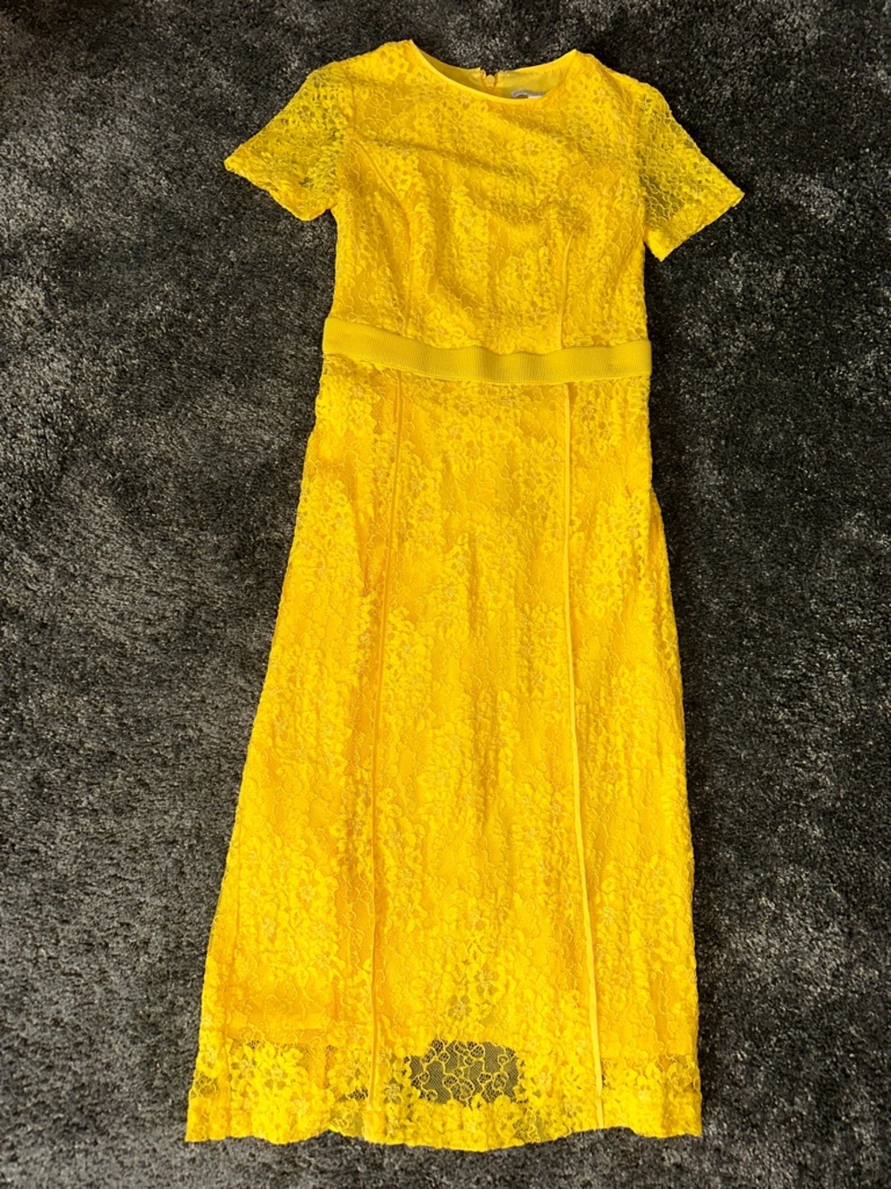 Bright Yellow Lace Midi Dress with Short Sleeves size 2